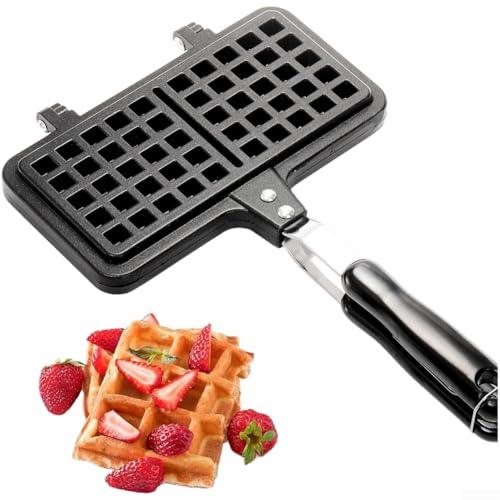 Waflera antiadherente en forma de corazón para uso en estufas, construcción de aleación de aluminio con gancho para colgar, herramienta compacta para hornear cocina para preparar el desayuno en casa