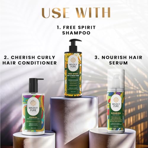Image of Wildly Pure Natural Shampoo for Dry & Frizzy Hair | Vitamin E & Omega 3,6 & 9 | 66% decrease in Frizz in One wash | Sulphate, Paraben Free | Men & Women | 150mL (Free Spirit)