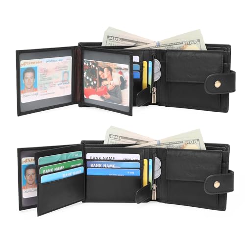 GOIACII Wallet for Men Front Pocket Vintage Genuine Leather RFID Blocking Card Holder With ID Window Black3