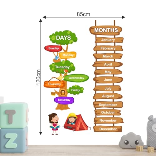 Image of Decal O Decal Days and Months Name for Kids Self Adhesive Wall Sticker-Vinyl