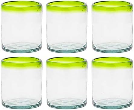 Amici HomeLime Rim Double Old Fashioned Glass | Set of 6 | Authentic Mexican Handmade Glassware | Lowball Bar Glasses for Bourbon, Whiskey, Cocktails | 12 Oz