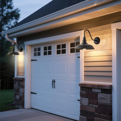 Image of 14in Outdoor Gooseneck Barn Light for Garage, 2 Pack Bronze Exterior Wall Lights Fixture for Porch, Outside Farmhouse Wall Sconce for Patio, Cabin, Entryway
