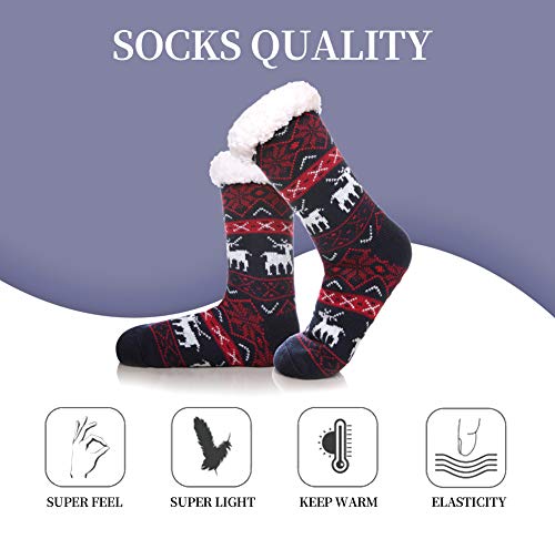 Sdbing Women's Winter Super Soft Warm Cozy Fuzzy Snowflake Deer Fleece-Lined With Grippers Slipper Socks (Black And Red) #TOP4
