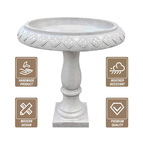 Kante 24.25 Inch Tall Handmade Concrete Birdbath, Elegant Outdoor Garden and Backyard Decor, Textured - Thumbnail 7