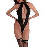 ZDJSWJ Damen-Korsage, Ligatur, Overall, Spitze, Unterwäsche, Halter, tiefer V-Ausschnitt, Pyjama,...