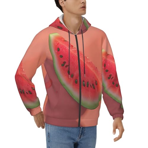 Sweat à capuche zippé imprimé pastèque rouge homme EdWal à cordon