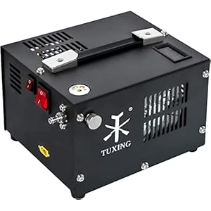 TUXING Pcp-luchtcompressor, 4500Psi 30Mpa, olie-/watervrij, aangedreven door auto 12V DC of thuis 220V AC met adapter (meegeleverd), pomp voor PCP-luchtgeweren en luchtbuksen (TXES061)