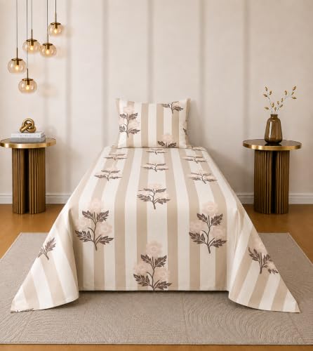 Image of RRC Floral Printed Bedsheet for Single Bed with Pillow Cover,60X90 Inches Single Bed Sheet, Elegant Bedroom Bedding, Comfortable Home Bedsheet, Pillow Cover Size 17 x 27 Inches