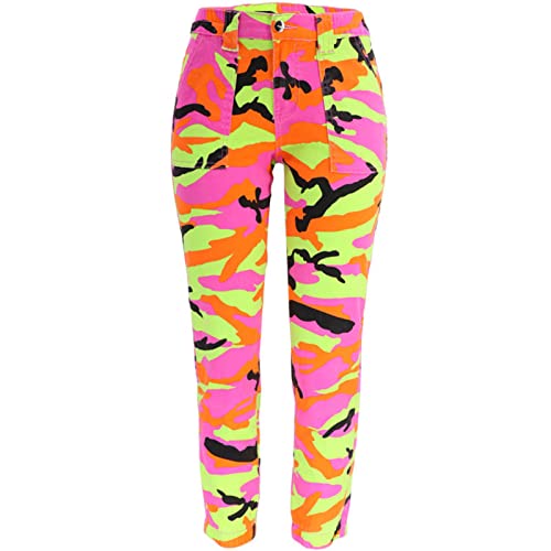 Pantalon Cargo Camo Femme Denim Sarouel Camouflage Taille Haute Casual