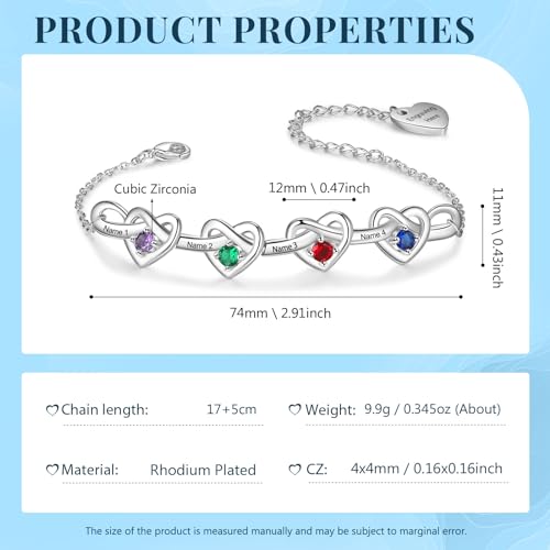 Personalized Birthstone Bracelets for Women Infinity Love Heart Charm Name Bracelet with 1-8 Birthstones Jewelry Mothers Day Gifts for Mom Daughter Wife Grandma2