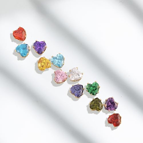 8mm Heart-Cut Birthstone Stud Earrings for Women – 18K Gold Plated Hypoallergenic Cubic Zirconia Earrings, Nickel Free, 12 Months Colors, Everyday Jewelry, Gift for Her, Bridal, Birthday, Christmas4