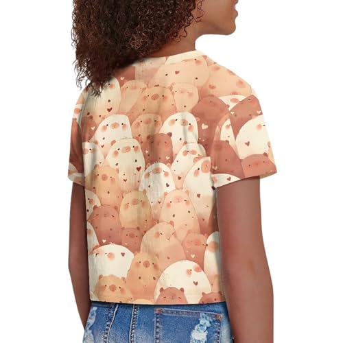 Image of Girls Crop Tees Crew Neck Casual Short Sleeve T Shirts Kids Loose Soft Comfortable Tees Blouses Shirt for Little Girl