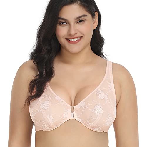 Hsia Front Closure Bras For Women Lace Back Push Up Bras, Unlined Minimizer Bras 38Ddd Dusty Peach #TOP9