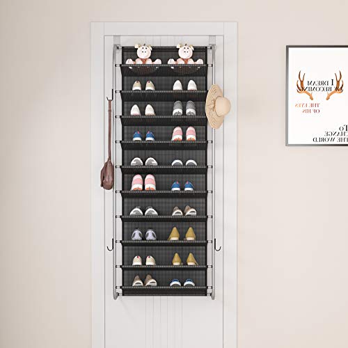 Fkuo 10-Tier Over The Door Shoe Organizer Hanging Shoe Storage With 2 Customized Strong Metal Hooks For Closet Pantry Kitchen Accessory - Space Saving Solution (10 Layer, Gray&Hooks) #TOP3