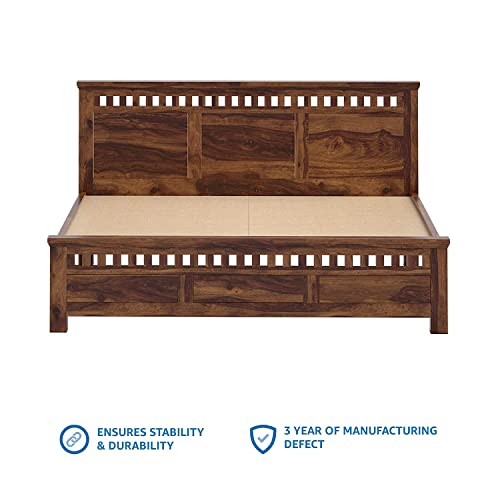 Image of SANKAT MOCHAN Industries Solid SHEESHAM Honey Brown Wooden King Size Bed Double Bed Furniture for Bedroom Living Room (Honey Finish) Matters Size (6 * 6.5) (Coran)