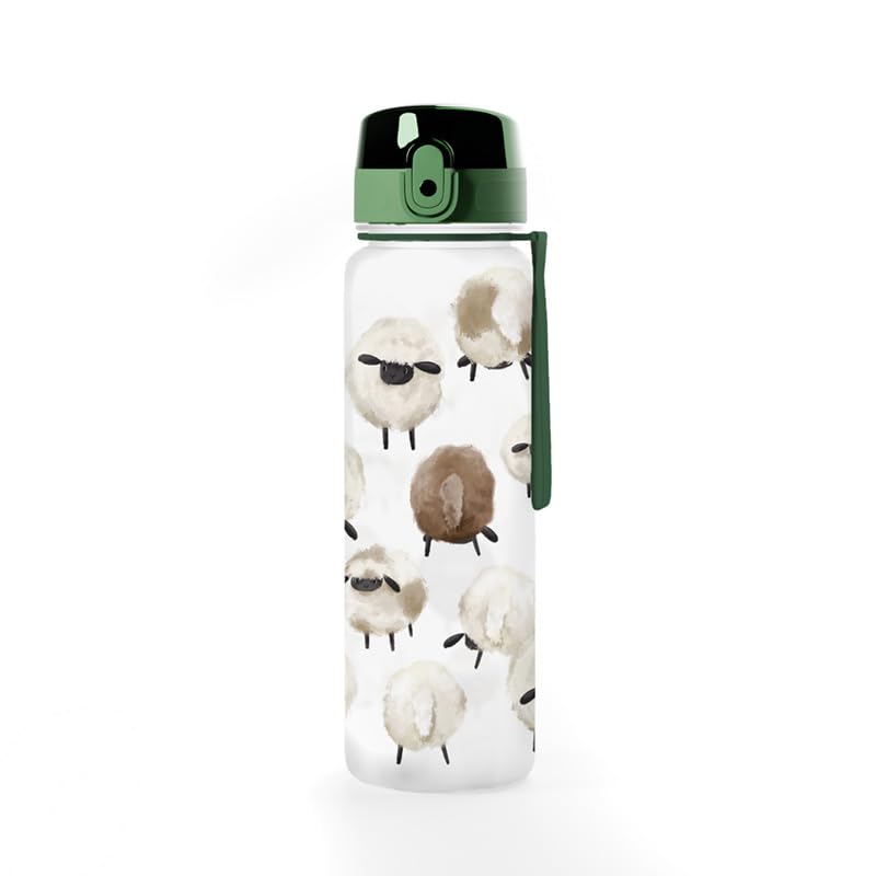 Puckator Sheep Pop Top 600ml Shatterproof Bottle - Reusable Insulated Active Water Bottle Flask For Girls And Boys With A Carry Handle & Straw - Bpa Free - For School Nursery
