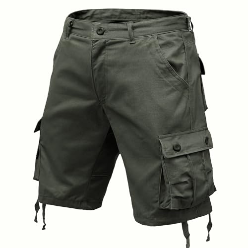 Thkzn Mens Camo Cargo Shorts Cotton Casual with Multi Pockets Summer Outdoor Work Cargo Shorts Relaxed Fit (US, Numeric, 33, Regular, Regular, Army Green)