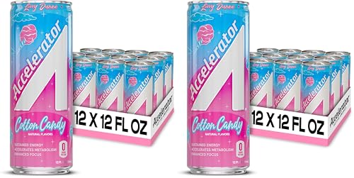 Image of Accelerator Energy Drink, Cotton Candy 12oz can, Zero Sugar, Sustained Energy from 100% Natural Caffeine (200mg from Green Coffee Bean & Green Tea extract), (Pack of 24)