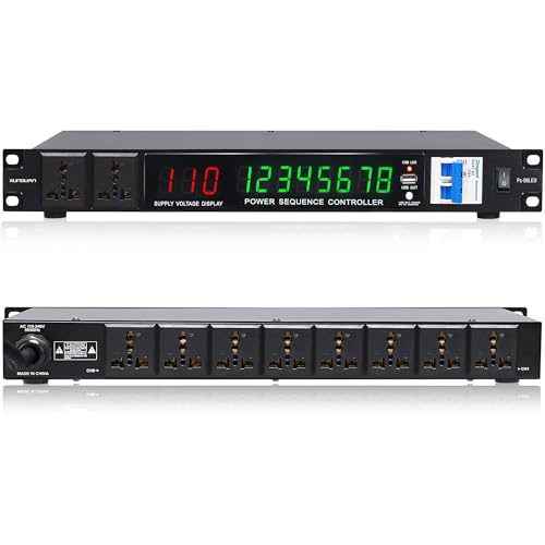 LED 10 Outlet Power Sequencer Conditioner, 3000W Rack Mount professional audio digital power controller voltage regulator w/voltage readout, USB, big digital display, home theater stage/studio use