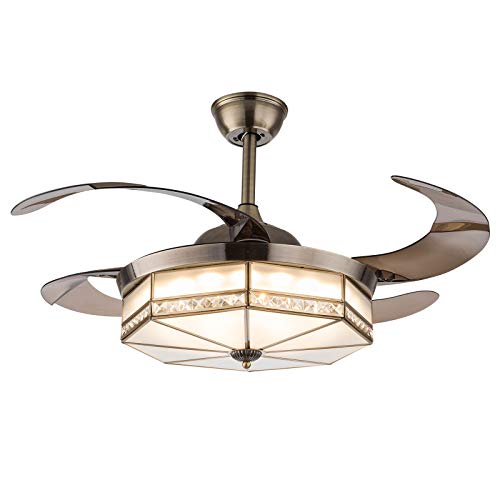 42Inch Tiffany Led Ceiling Fans With Light Remote Control 4-Retractable Blades Ceiling Light Silent Motor, 3 Speed&3 Light Color Changes Chandelier Fan For Dining Room Bedroom Living Room 3000K-6000K #TOP5