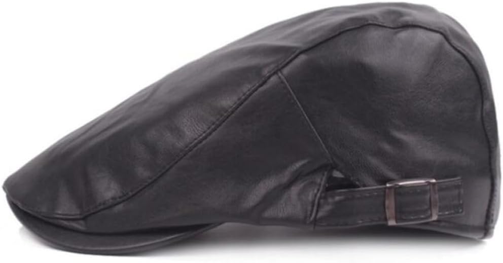 balacoo Newsboy Cap Adjustable Black Imitation Leather for Middle Aged Men