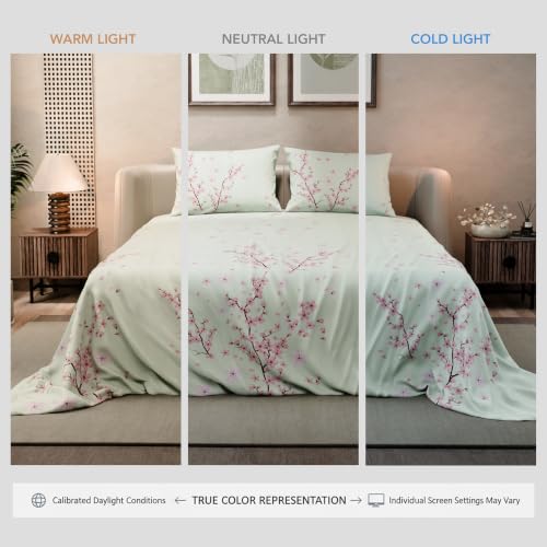 Image of BLISSHOME SoftTouch 140TC Cotton King Size Printed Bedsheet with 2 Pillow Covers for Double Bed, Silky Smooth Bedding Set, Breathable, Easy Maintain, Floral Print - Pink, White