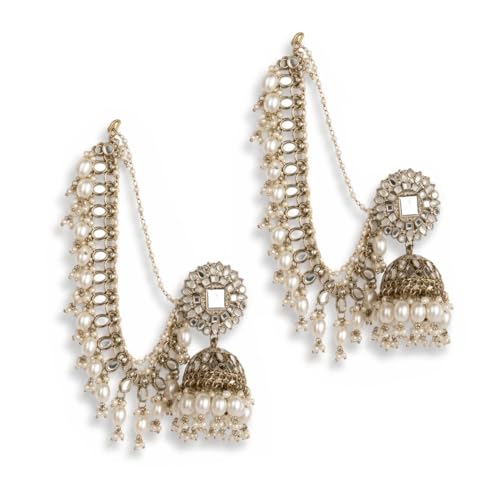 Image of Shining Diva Fashion Earrings for Women Girls Stylish Fancy Traditional Jhumka Jhumki Bahubali Kundan Pearl Ear Chain
