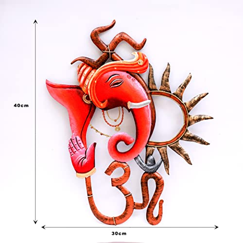 Enrich Home Wall Decor Metal Lord Ganesha With Swastik Om Moon Sun Wall Mounted & Hanging Art Decor Sculpture For Home Living Room Bedroom (Red) #TOP2