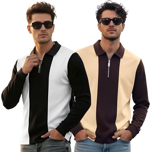 Image of T-Shirt for Men Zip Neck Texture Self Design Cotton Blend Mens Tshirts