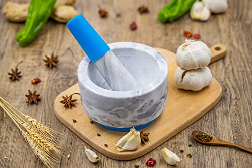 Kota Japan Heavy Marble 2 Cup Mortar & Pestle Natural Stone Molcajete Bowl And Grinder Set With Silicone Base For Spices, Herbs, Seasonings, Pastes, Pesto, Guacamole. Release Your Favorite Flavors! #TOP3