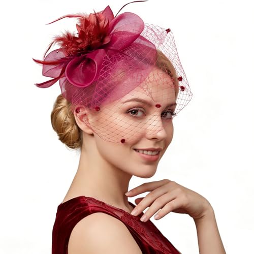 Image of DRESHOW Women Fascinator Hats Tea Party Hat Vintage Pillbox Hat Headband for Cocktail