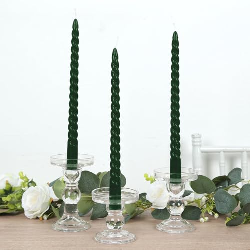 Efavormart 12 Pack 11" Hunter Emerald Green Spiral Unscented Taper Candles, Long Burn Dripless Wax with Cotton Wick for Wedding Centerpieces and Events