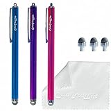 ColorYourLife 3-Pack 5.3'' Micro-Knit Mesh Tip Capacitive Stylus Pens for Touch Screens with Replaceable Fiber Tips, Universal Stylus Pens and Cleaning Cloth (Hot Pink, Light Blue, Purple)