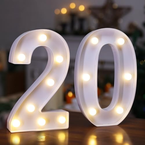 Image of LED Light Up Numbers, Marquee Number Sign for 20th Birthday Decor(20) | Battery Powered LED Lighted Numbers, Marquee Light Up Sign for Birthday Party Centerpieces Home Wall Decor Night Light