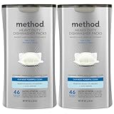 Method Dishwasher Detergent Packs, Heavy Duty, Fragrance Free + Clear, Dishwashing Rinse Aid to Lift Tough Grease and Stains, 46 Dishwasher Tabs per Package, (Pack of 2)