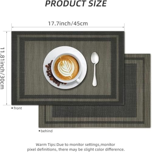 Image of Potency Table Mats Set of 4, Woven Placemate for Dining Table, Heat-Resistant Placemats Stain Resistant Anti-Skid PVC Table Mats, Vinyl Placemats for Dining Kitchen Restaurant Table (F-BlackGold)