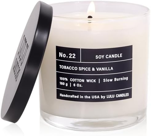 Lulu Candles | Tobacco, Spice & Vanilla | Luxury Scented Soy Jar Candle | Hand Poured in The USA | Highly Scented & Long Lasting (6 Oz.)