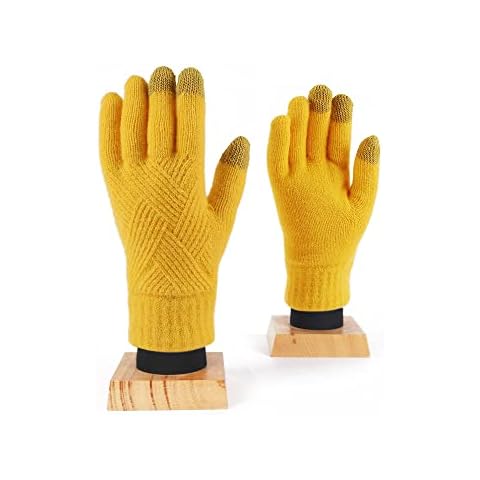 Lantra Besa Women Men Alpaca Wool Knitted Gloves for Winter Outdoor with Touch Screen Function Thick Thermal Stretchy Warm CH0222 - Bright Yellow Cover