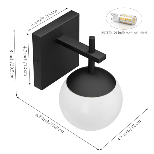 Image of Ralbay Black Indoor Wall Sconces Set of 2,Mid Century Modern Bathroom Wall Lighting Fixtures Milky Glass Wall Lamp for Bedroom Living Room Vanity Hallway, Matte Black (Exclude Bulb)