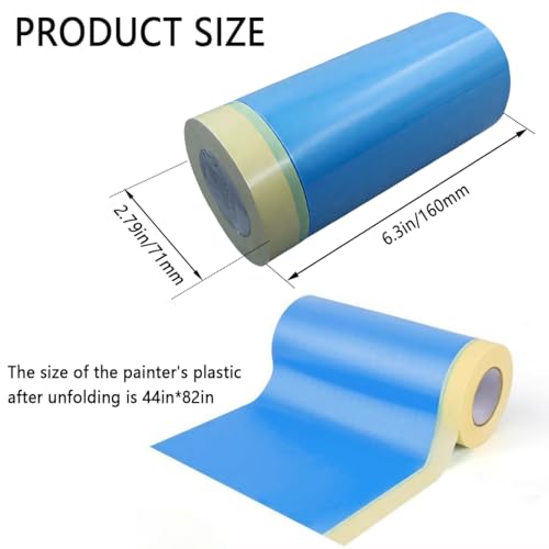 Image of 2 Rolls 44 inch x 82' Painters Plastic with Tape, Pre-Taped Masking Film for Spray Painting, Protective Film for Automotive & Home Spray Painting, for Covering Cars, Walls, Windows and Furniture