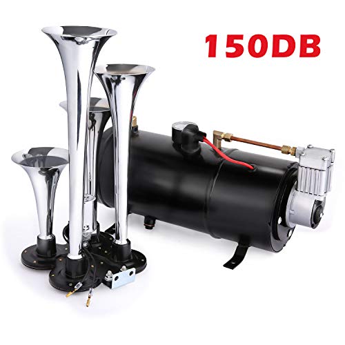 Rendio 150 DB 4 Trumpet Train Air Horn Kit With 110PSI 12V Air
