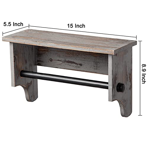 Exoliry Wall Mounted Bathroom Towel Rack Torched Wood Rustic Brown Hanging Floating Shelf Industrial Black Metal Pipe Bar Restroom Organizer Robe Shampoo Body Wash Holder Clothing Kitchen Storage Home #TOP5