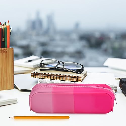 Image of Silicone Pencil Case Pouch Bag Candy Color Pencil Case Cute Pen Case Silicone Pencil Case Small Cute Aesthetic Zipper Pencil Pouch for Travel Cosmetics Makeup (Pink)