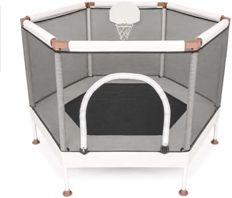 Kids Trampoline, Aesthetic Indoor and Outdoor Toddler Trampoline with Safety Net, Basketball Hoop, 220lb Capacity, Ultra Safe No-Gap Design, Gifts for Boys & Girls