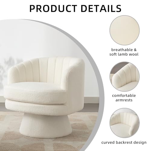 CANMOV Swivel Accent Chair with Armrest, Modern 360 Degree Swivel Barrel Chair with Curve Back and Soft Cushion,Comfy Round Sherpa Teddy Armchair Single Sofa for Living Room,Bedroom,Waiting Room,Beige