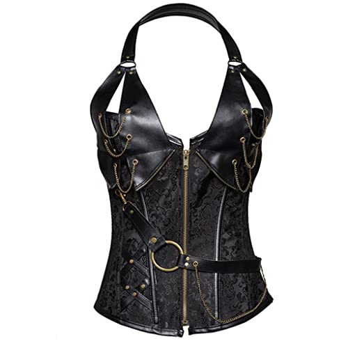 Corset Halter Zippé Ceinture Cordon de Serrage Ventre Plat et Double Bretelle Confort