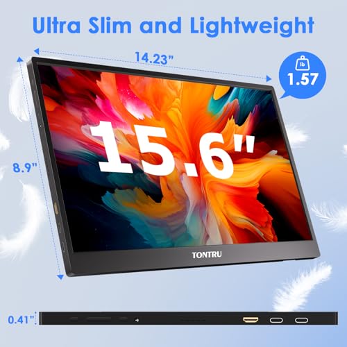 Image of Portable Monitor, 15.6 inch FHD 1080P IPS Screen with Low Blue Light, Dual Speakers & 3.5mm Audio Jack, Adjustable Stand, USB-C /HDMI Compatibility for Laptop, PC, Phone, Gaming Console