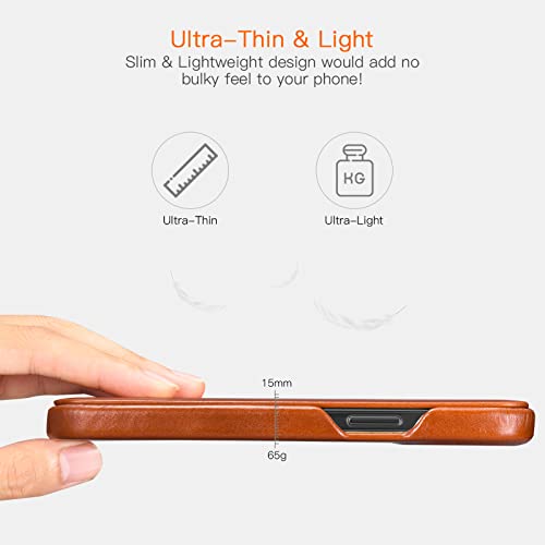 Icarer Iphone 13 Pro Leather Case,Genuine Leather Flip Folio Opening Cover In Curved Edge Design, Slim Thin Side Open Case For Iphone 13 Pro 6.1 Inch 2021 (Brown) #TOP3