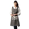 Floral Charcoal Grey One Size Cotton Fabric Kitchen Front Pocket Apron