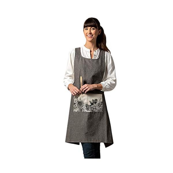 Floral Charcoal Grey One Size Cotton Fabric Kitchen Front Pocket Apron Floral Charcoal Grey One Size Cotton Fabric Kitchen Front Pocket Apron